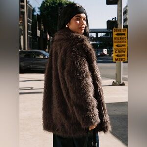 Princess Polly Brown Faux Fur Coat